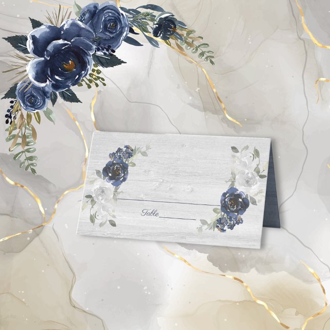 Carte De Placement Mariage floral bleu marine gris argent (Créateur téléchargé)