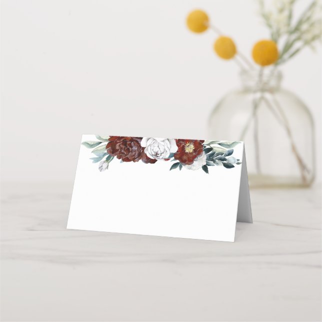 Carte De Placement Mariage floral bourguignon et blanc (Devant)