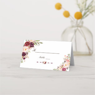 Carte De Placement Mariage floral Burgundy Marsala Blush Numéro de ta