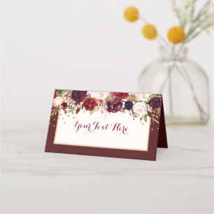 Carte De Placement Mariage Floral Confetti Or Bourgogne