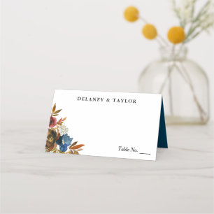 Carte De Placement Mariage floral de couleur marine et rouille