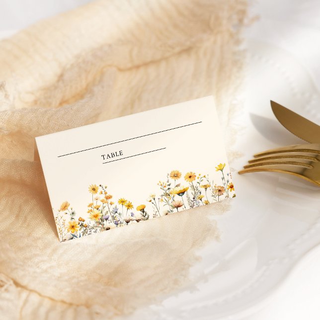 Carte De Placement Mariage floral de fleurs sauvages boho jaune (Créateur téléchargé)