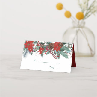 Carte De Placement Mariage floral de la frontière rouge Poinsettia