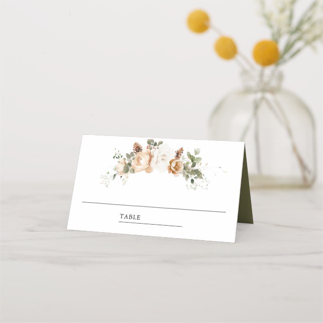 Carte De Placement Mariage floral de Noël blanc d'or d'ivoire (Devant)