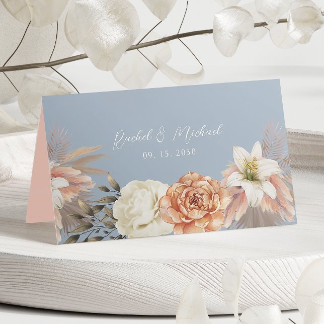Carte De Placement Mariage floral de Pêche bleue Dusty (Créateur téléchargé)