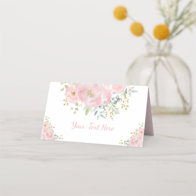 Carte De Placement Mariage Floral de Verdure à l'Aquarelle Rose Tendr (Devant)