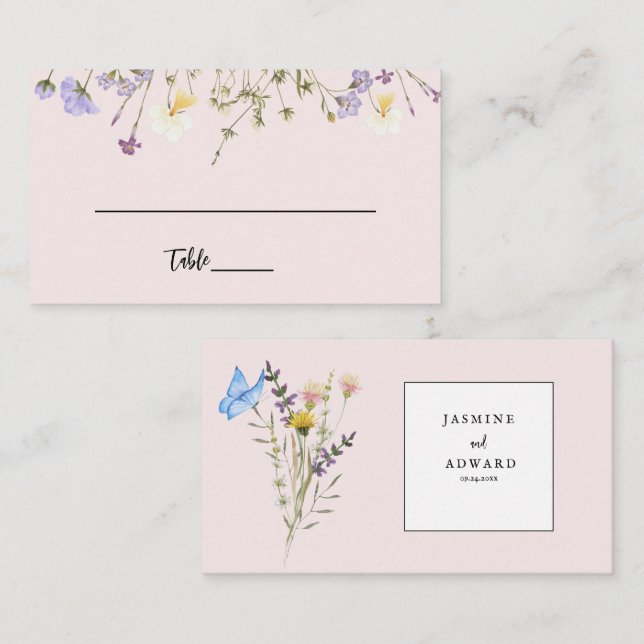 Carte De Placement Mariage Floral Fleur de Champ Simple Moderne (Devant / Derrière)
