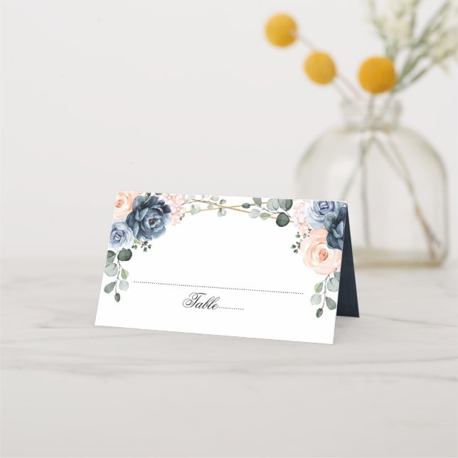 Carte De Placement Mariage floral géométrique bleu foncé Pl (Devant)