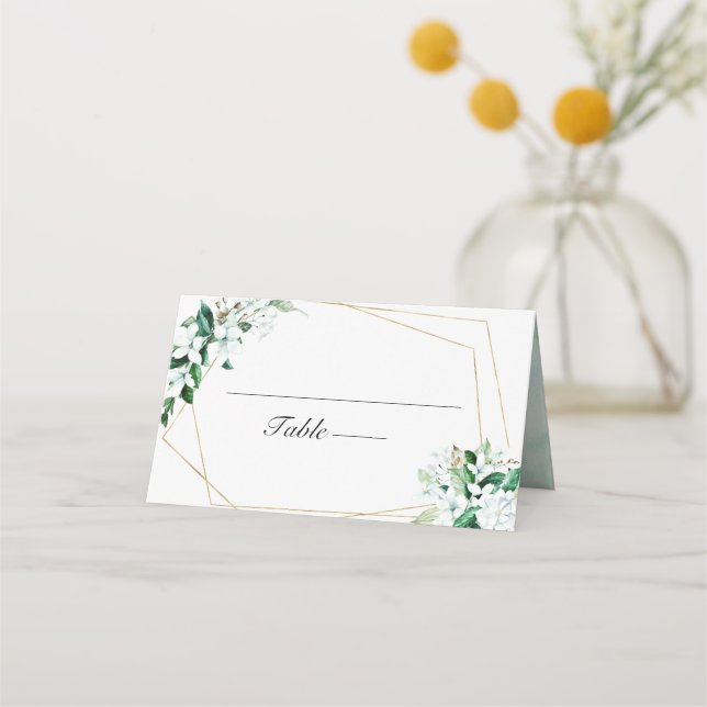 Carte De Placement Mariage Floral Géométrique de Verdure (Devant)