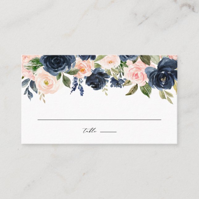 Carte De Placement Mariage Floral Guirlande Aquarelle Rose et Bleu Ma (Devant)