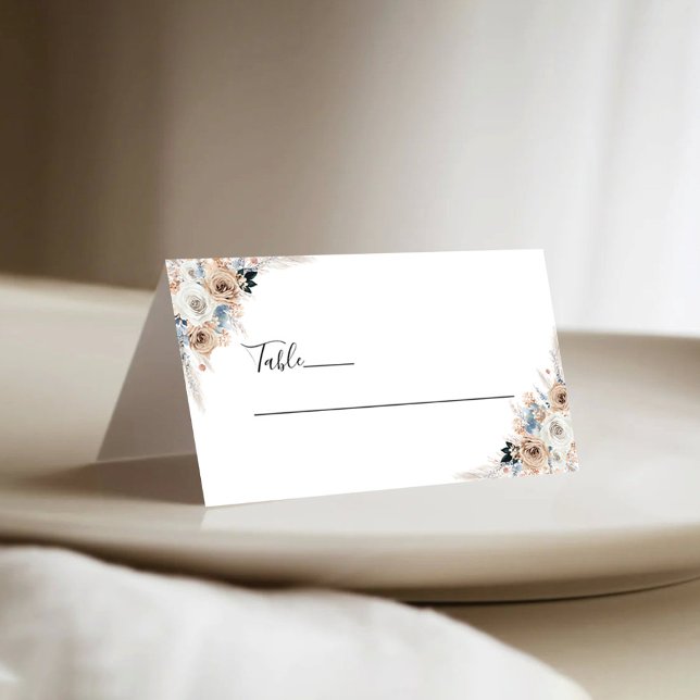 Carte De Placement Mariage Floral Ivory Et Boho Bleu Plié (Créateur téléchargé)