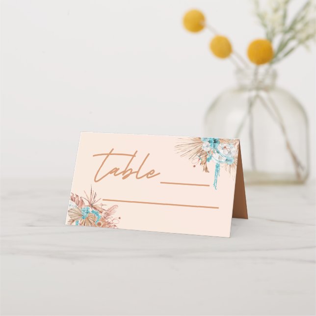 Carte De Placement Mariage Floral Marron Terreux Écriture Moderne (Devant)
