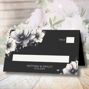 Carte De Placement Mariage Floral Moderne Élégant Noir