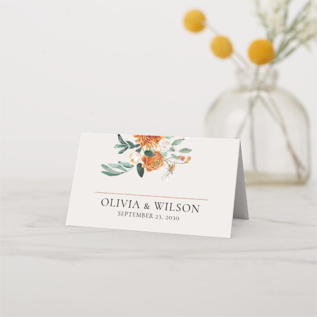 Carte De Placement Mariage Floral Orange Boho Fall (Devant)