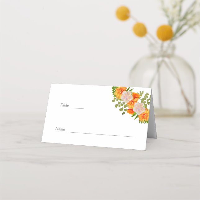 Carte De Placement Mariage floral orange et rose (Devant)