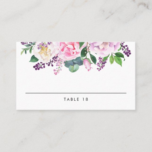 Carte De Placement Mariage floral Pastel Pink and Purple Peonies (Devant)