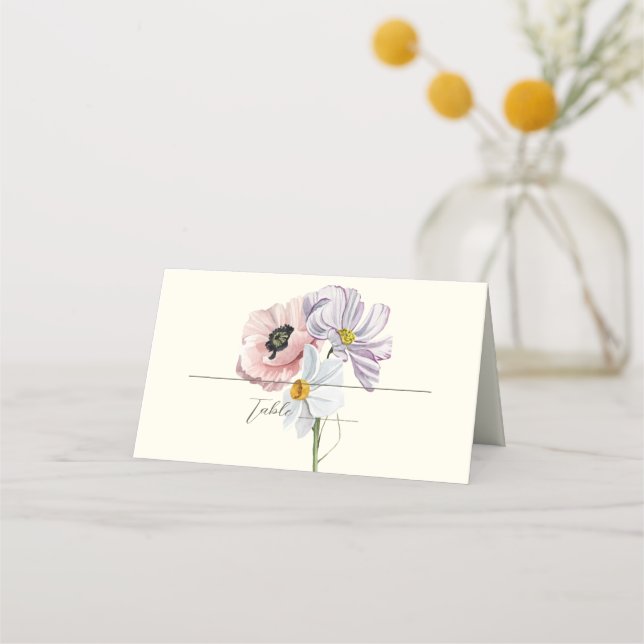 Carte De Placement Mariage floral pourpre et crème (Devant)