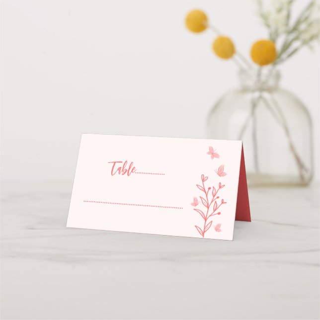 Carte De Placement Mariage floral rose corail simple (Devant)