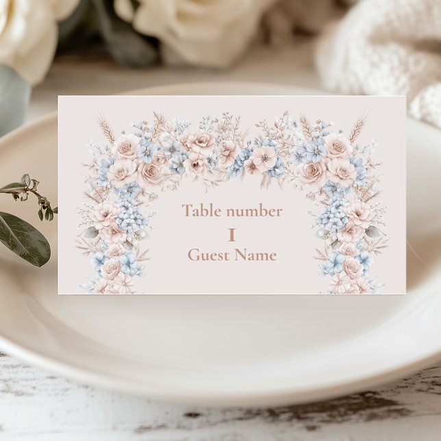 Carte De Placement Mariage floral rose et bleu (Créateur téléchargé)