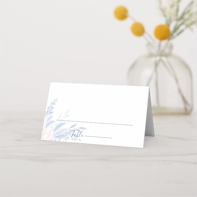 Carte De Placement Mariage floral rose géométrique bleu Dusty (Devant)