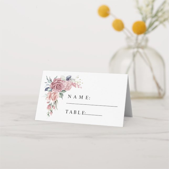 Carte De Placement Mariage Floral Rose Pâle (Devant)