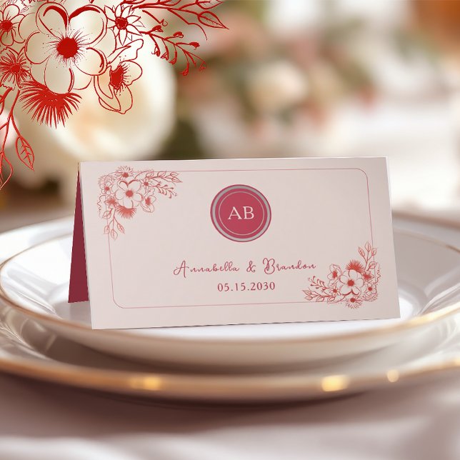 Carte De Placement Mariage Floral Rose Rouge (Créateur téléchargé)
