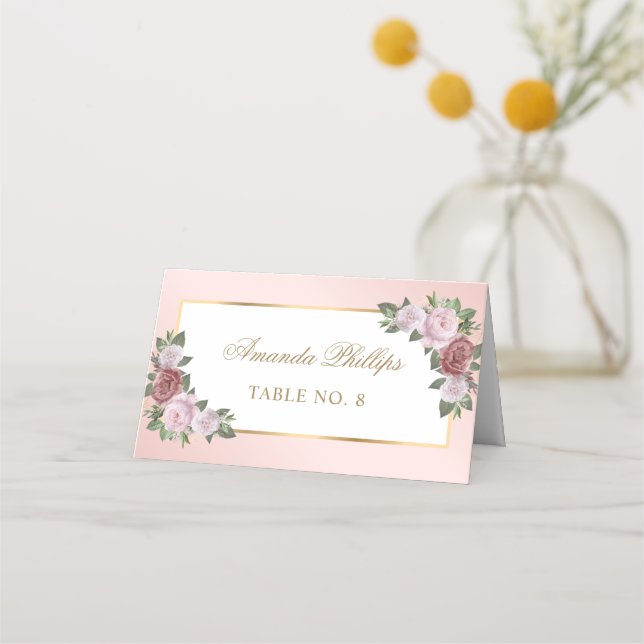 Carte De Placement Mariage floral rose vif (Devant)