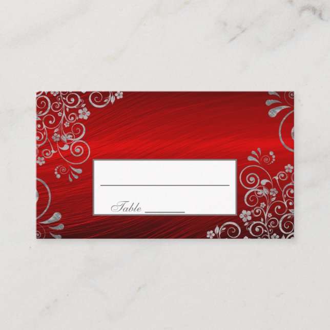 Carte De Placement Mariage floral rouge rubis élégant (Devant)