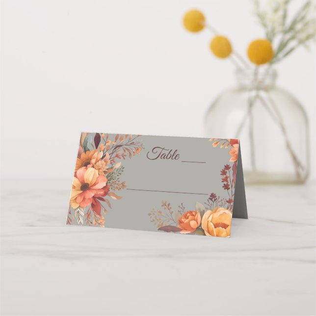 Carte De Placement Mariage Floral Rustique Aquarelle d'Automne  (Devant)