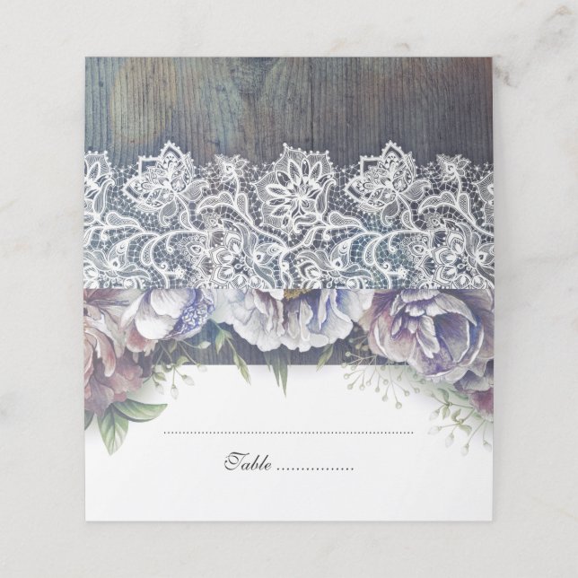 Carte De Placement Mariage floral rustique bleu et marron (Extérieur déplié)