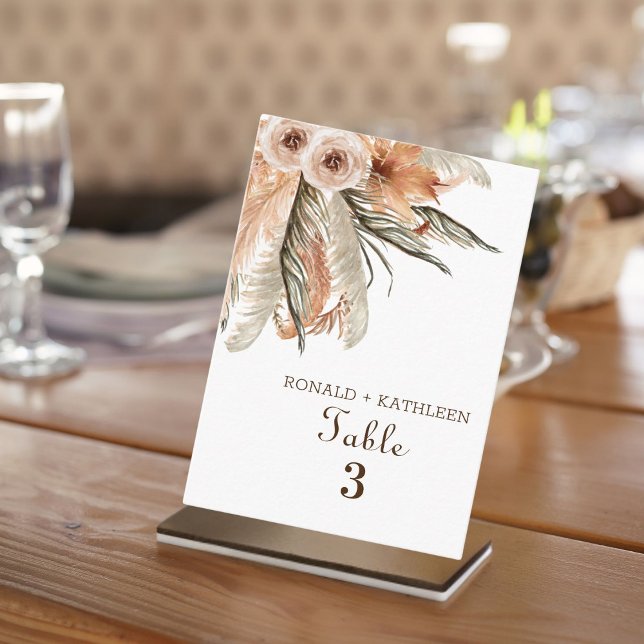 Carte De Placement Mariage Floral Rustique Bohème à l'Herbe de Pampas (Créateur téléchargé)