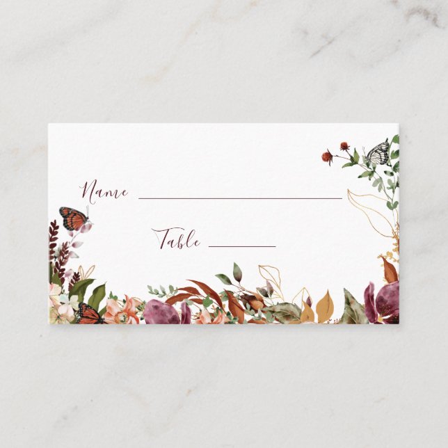 Carte De Placement Mariage floral rustique d'automne (Devant)
