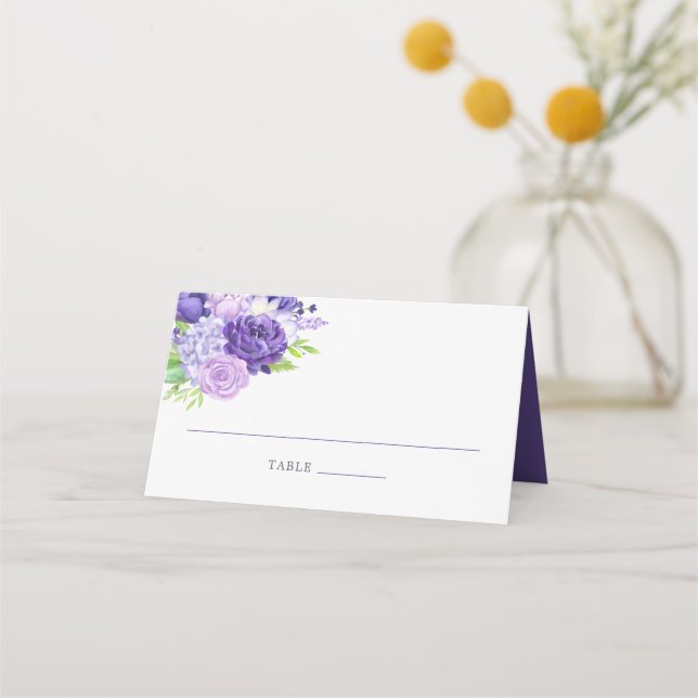 Carte De Placement Mariage floral ultra violet Numéro de table (Devant)