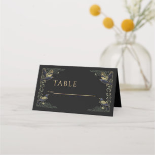 Carte De Placement Mariage floral vert corbeau gothique enchanté