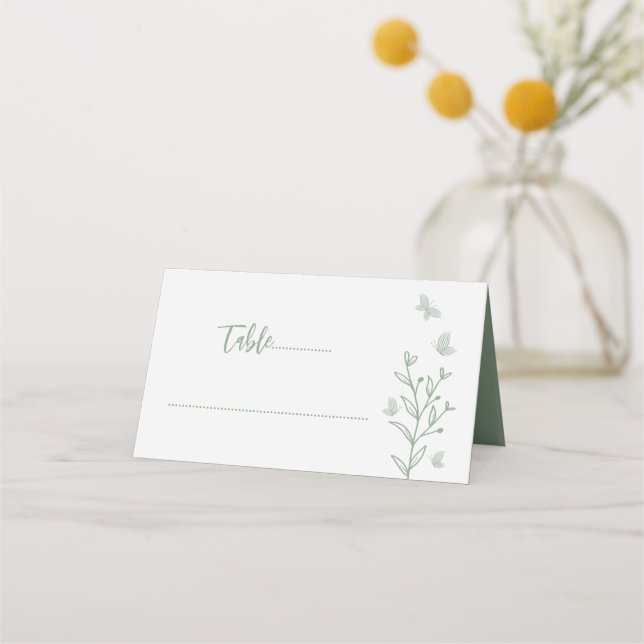 Carte De Placement Mariage floral vert sauge simple (Devant)