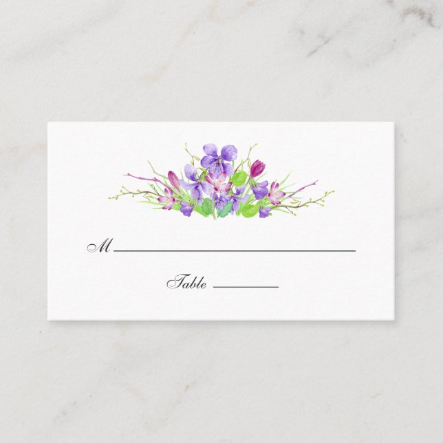 Carte De Placement Mariage floral violet et prune (Devant)
