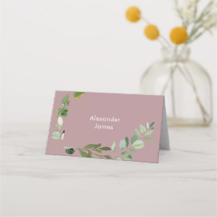 Carte De Placement Mariage Foliage simple Nom personnalisé Dusty Rose