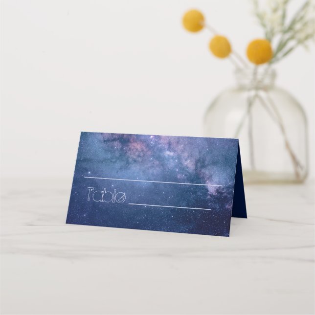 Carte De Placement Mariage Galaxy bleu et violet (Devant)