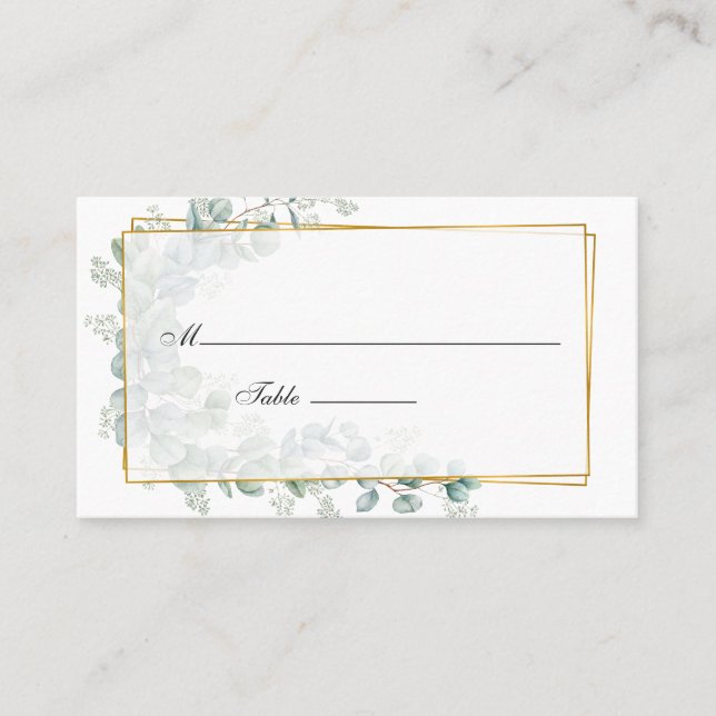 Carte De Placement Mariage géométrique à l'aquarelle Eucalyptus (Devant)