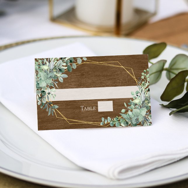 Carte De Placement Mariage géométrique Eucalyptus en bois rustique (Créateur téléchargé)