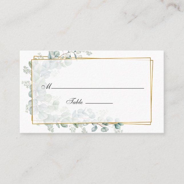 Carte De Placement Mariage géométrique Eucalyptus sauge argentée (Devant)