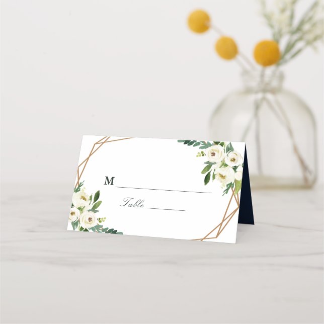 Carte De Placement Mariage géométrique fleuri blanc ivoire (Devant)