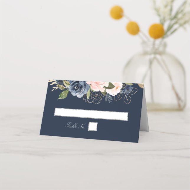 Carte De Placement Mariage géométrique floral et bleu marine (Devant)