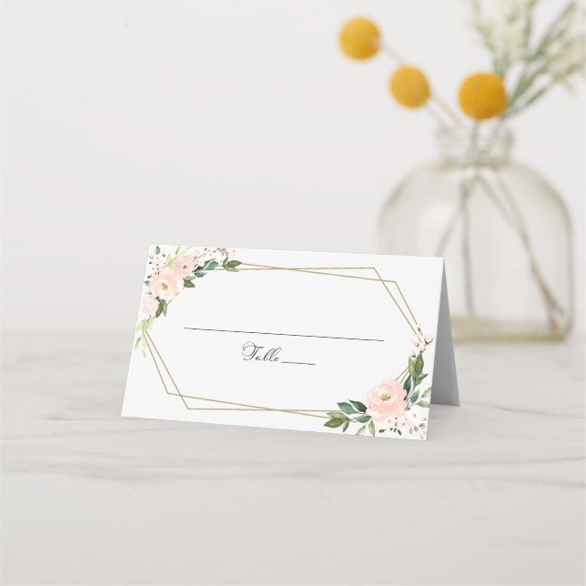Carte De Placement Mariage Géométrique Floral Rose Blush (Devant)
