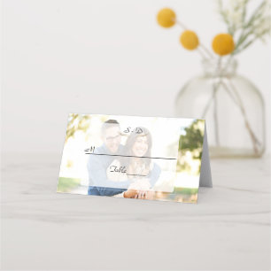 Carte De Placement Mariage géométrique photo dénaturé en blanc