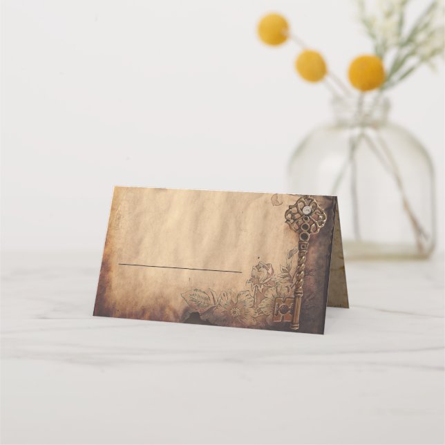 Carte De Placement Mariage gothique antique clé squelette (Devant)