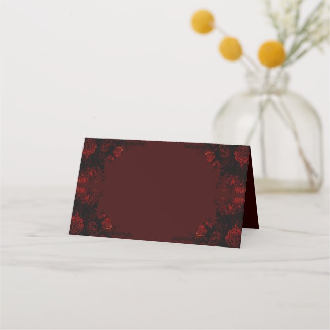 Carte De Placement Mariage gothique élégant floral rouge profond (Devant)