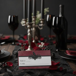 Carte De Placement Mariage gothique noir corbeau vin foncé à jamais