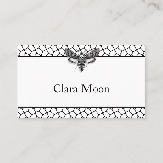 Carte De Placement Mariage gothique | Papillon & Dentelle Noir & Blan (Devant)