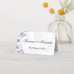 Carte De Placement Mariage gris Damas et mauve Berry